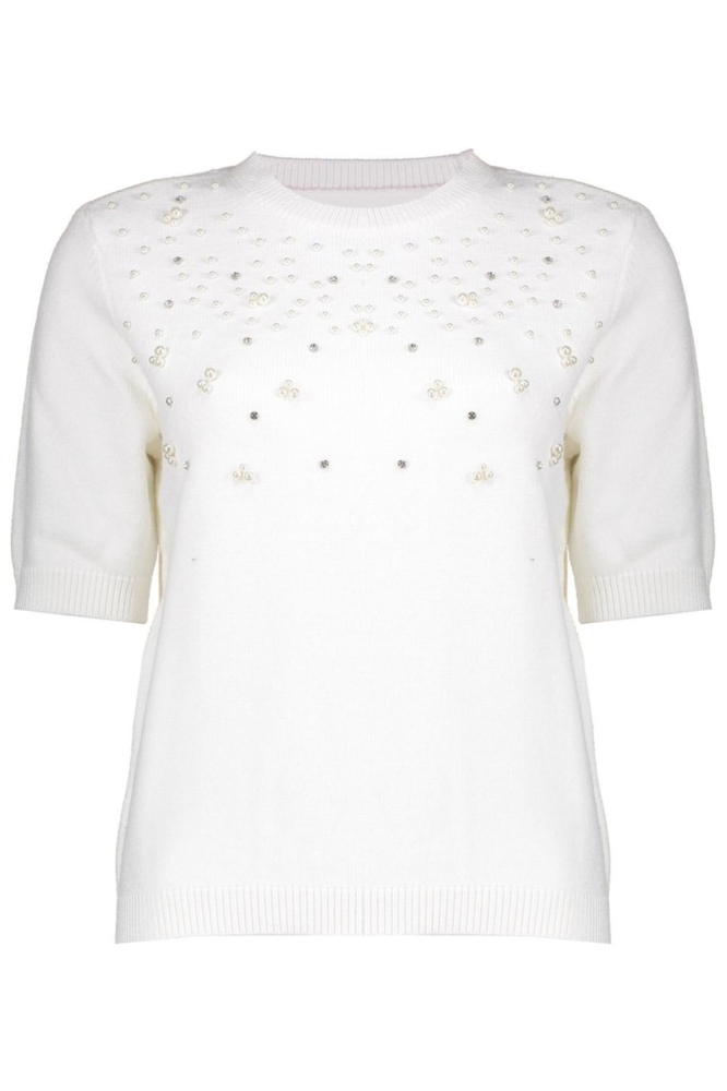 PULLOVER MET KORTE MOUWEN EN PARELS 54508 10 Off-white